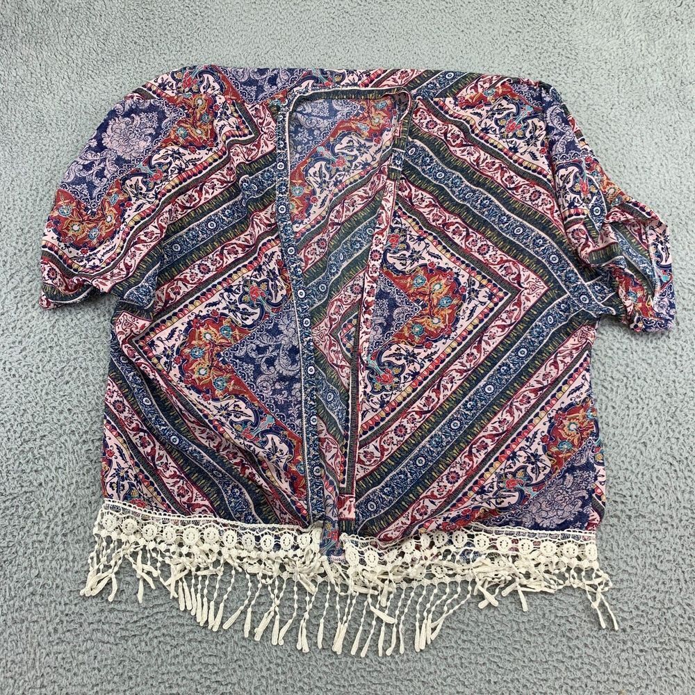Eyeshadow Cardigan Womens L Multicolor Open Front Sheer Boho Hippie Floral Shawl